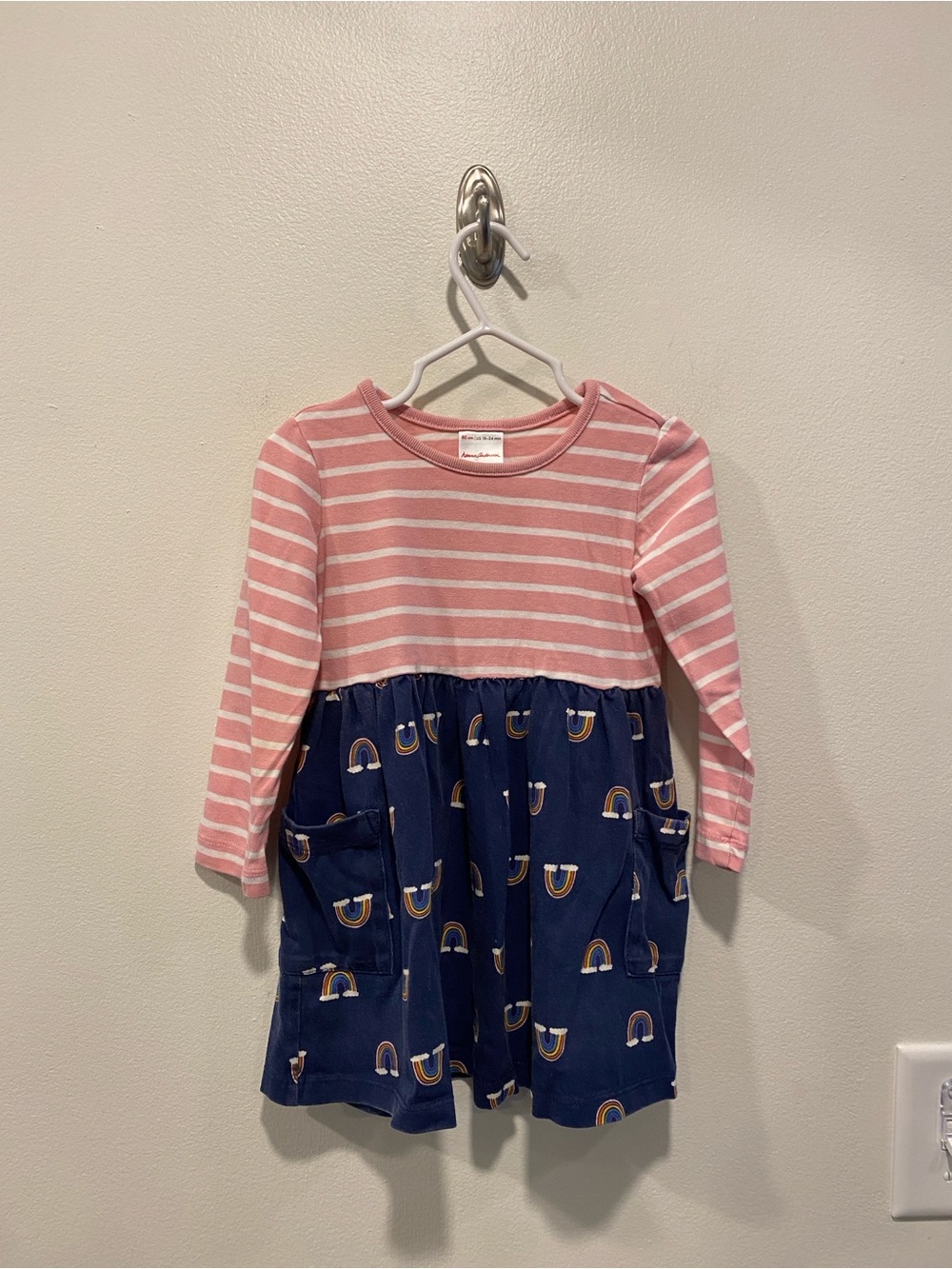 Hanna Andersson long sleeve rainbow stripe dress in girls 80 or 18-24 months